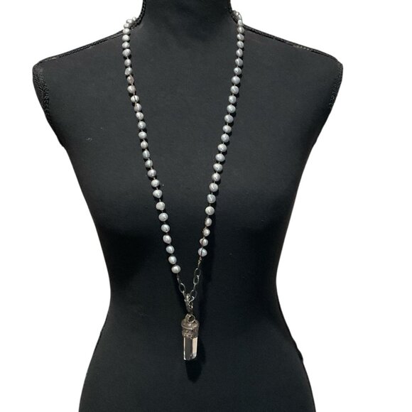 Love Heals Pearl Charm Statement Necklace With Crystal Pendant - Picture 5 of 10